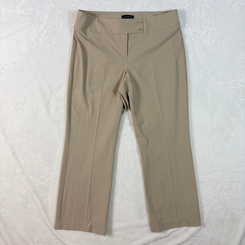 Talbots Trousers Women 16L Tan Good Curvy Fit Wide Leg Dress Pants Khaki
